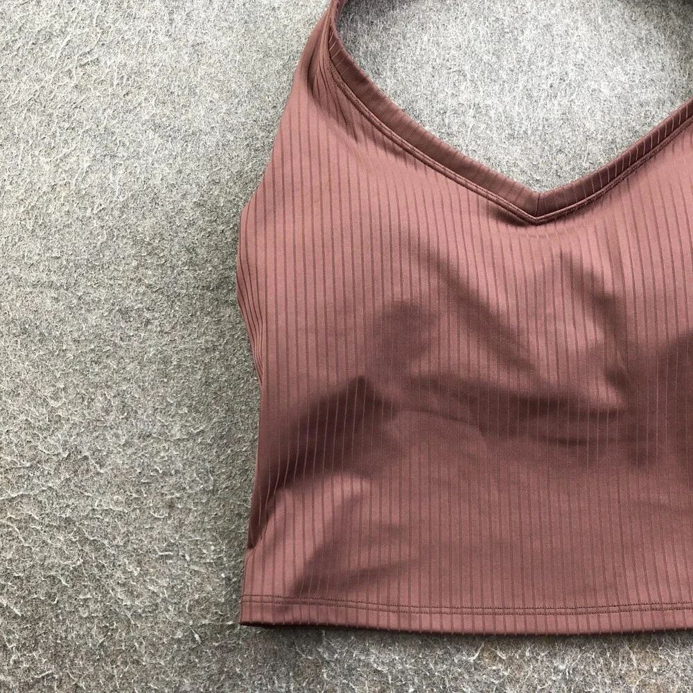 Vuori Tank Top Womens Small Brown Ribbed Cropped V Neck Athletic Yoga - Picture 2 of 9